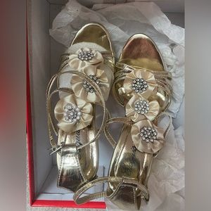 Gold floral heels